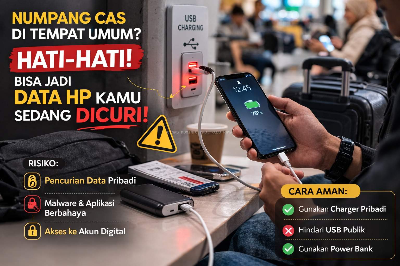 Numpang Cas di Tempat Umum? Hati-Hati! Bisa Jadi Data HP Kamu Sedang Dicuri