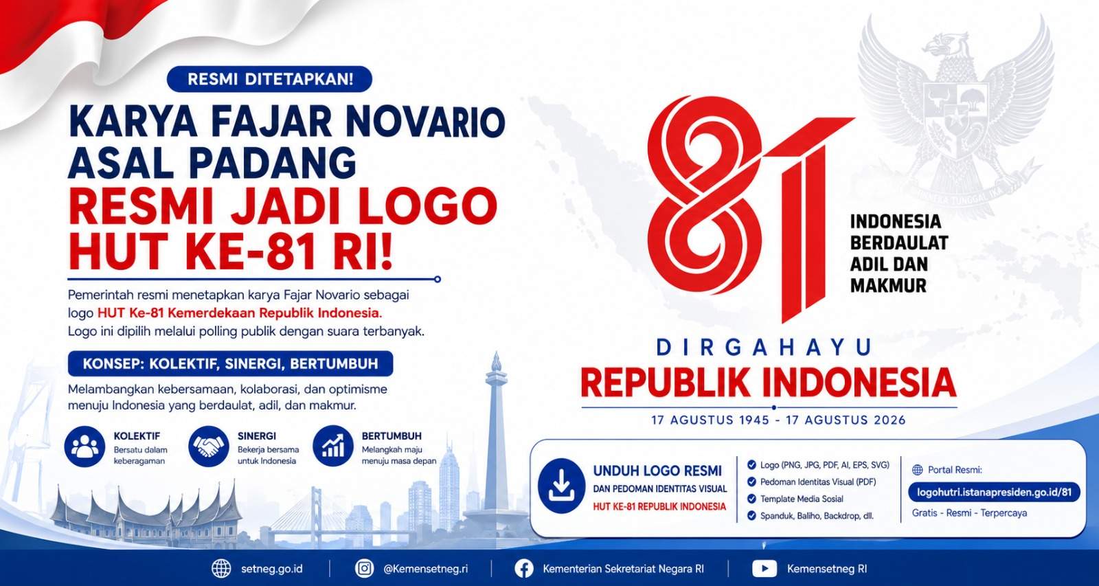 Karya Fajar Novario Asal Padang Resmi Menjadi Logo HUT Ke-81 RI, Simbol Persatuan Menuju Indonesia Berdaulat, Adil, dan Makmur