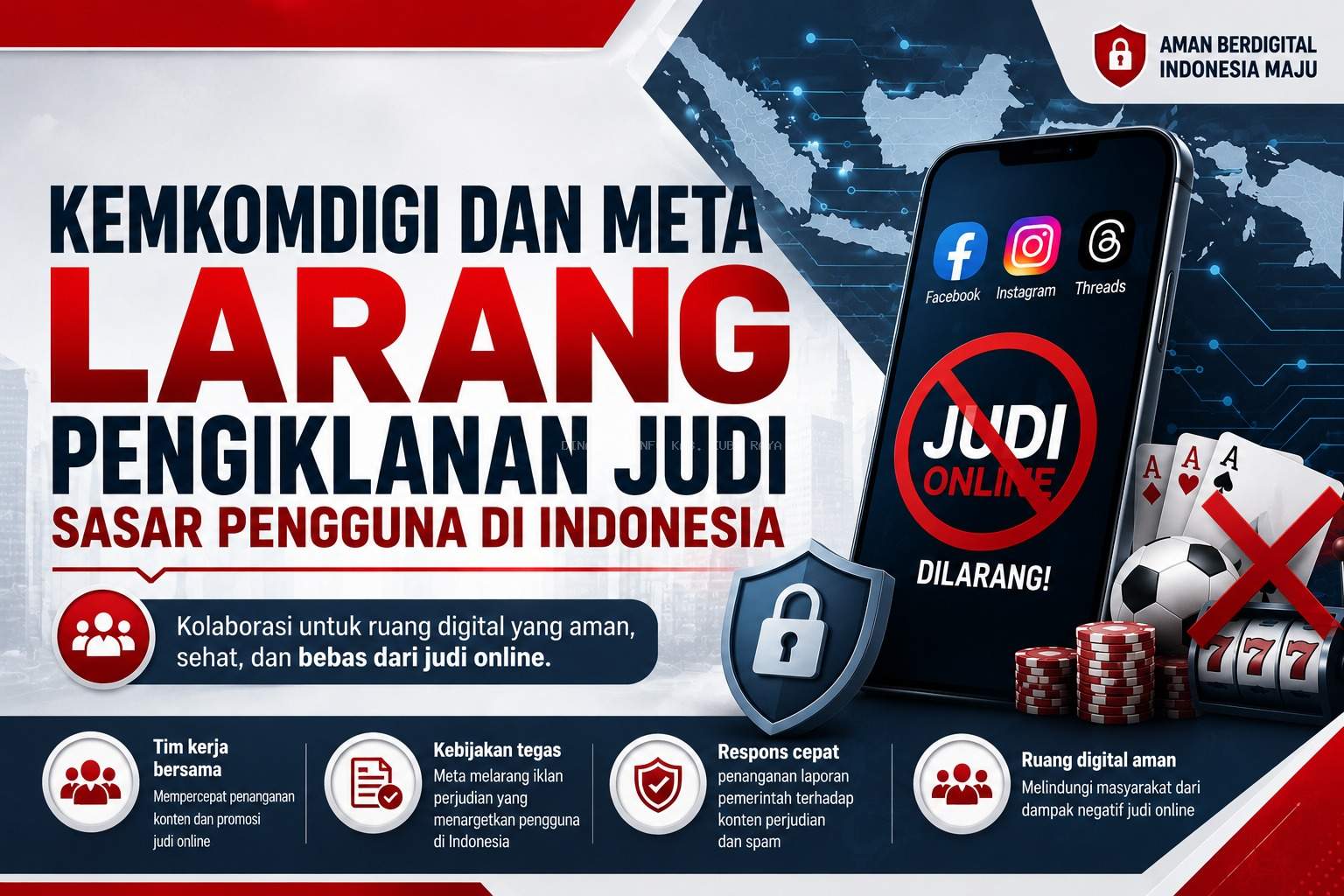 Kemkomdigi dan Meta Larang Pengiklanan Judi Sasar Pengguna di Indonesia: Perkuat Kolaborasi Berantas Judi Online